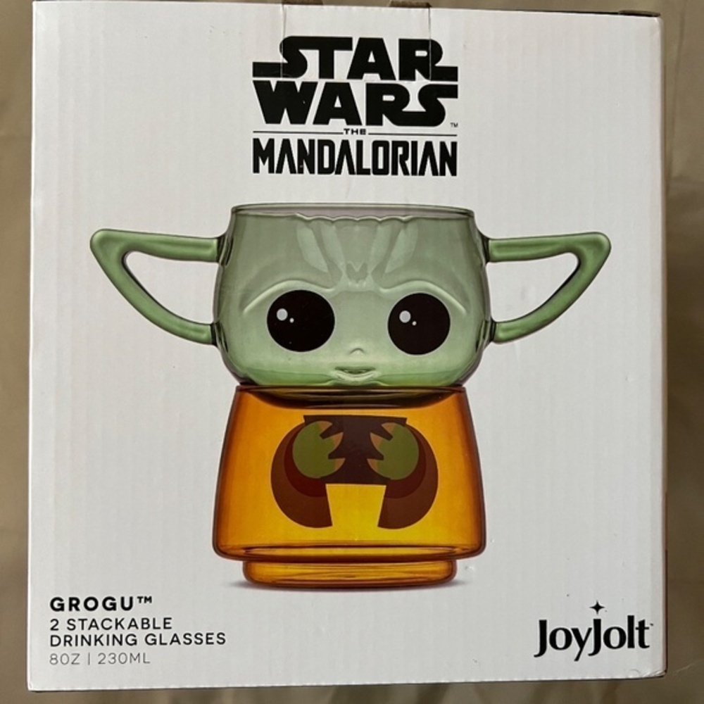Joyjolt Star Wars The Mandalorian Grogu Stackable Drinking glasses::NIB::RARE::